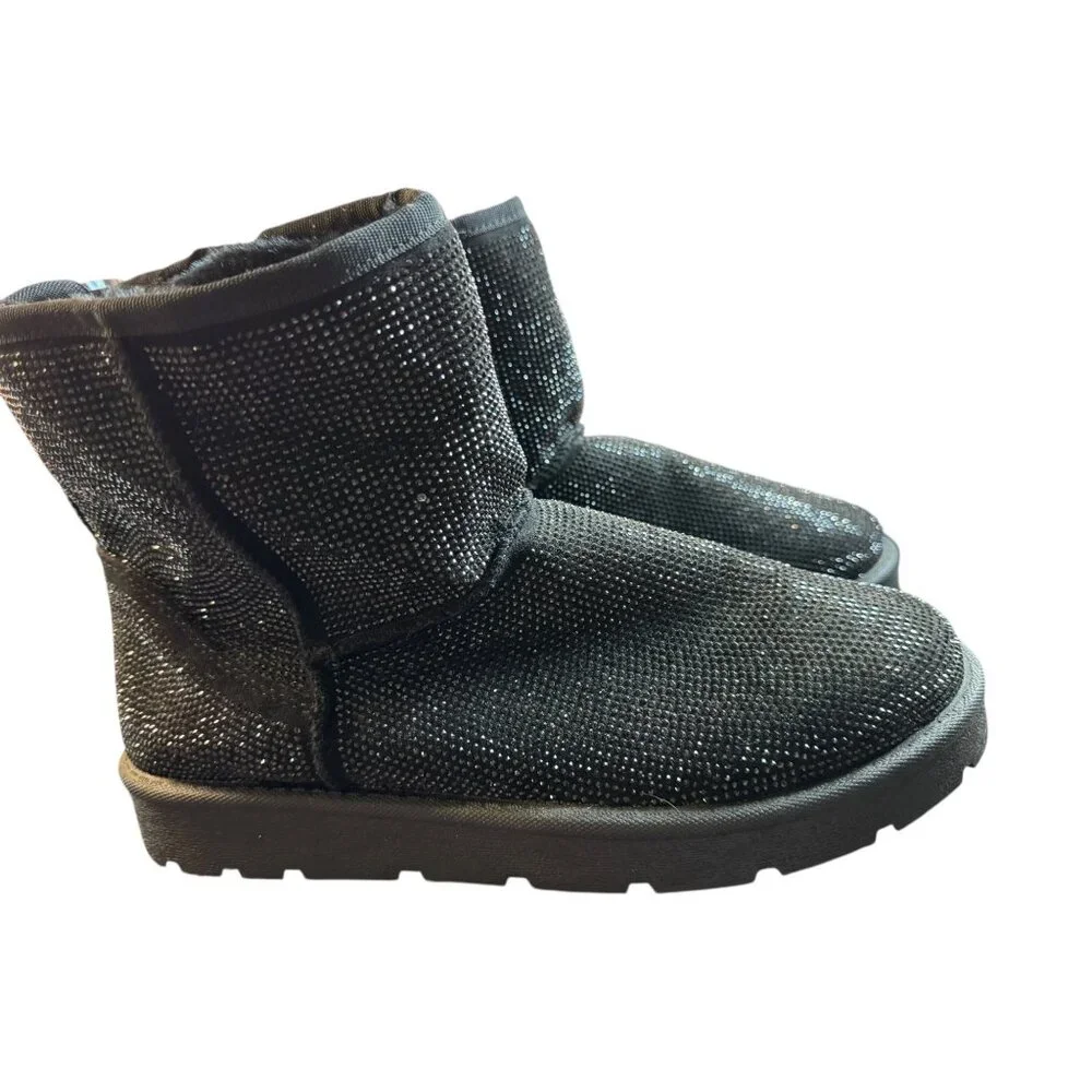 Torrid Black Rhinestone Glitter Winter Boots With Faux Fur Lining Women's 10 NWO